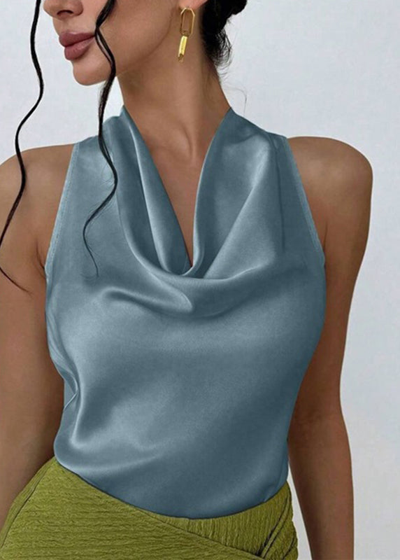 Sexy Apricot Patchwork Satin T Shirt Sleeveless