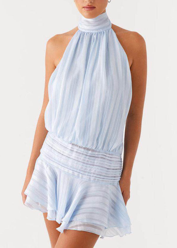 Sexy Beige Backless Patchwork Silk Dress Sleeveless