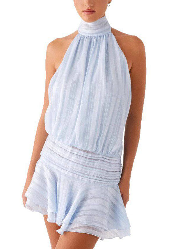 Sexy Beige Backless Patchwork Silk Dress Sleeveless