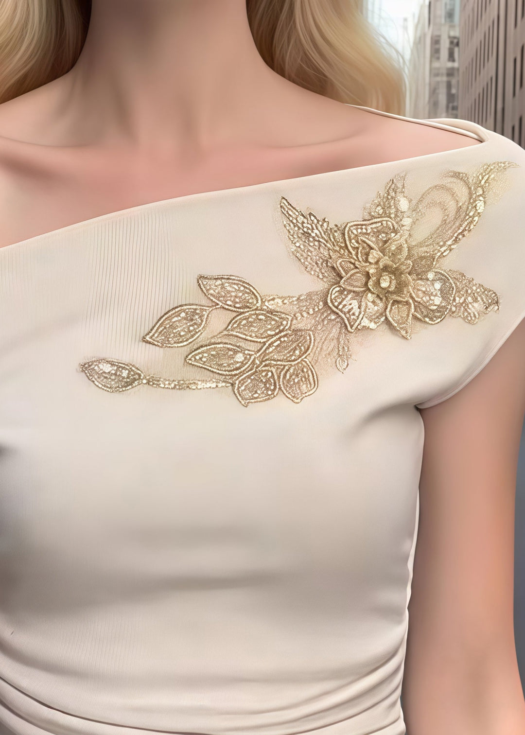 Sexy Beige Embroideried Cotton One Shoulder Tops Summer
