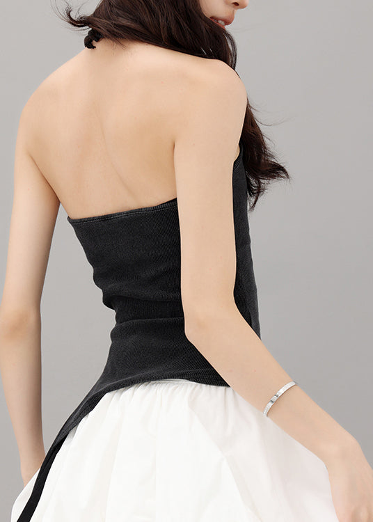 Sexy Black Backless Halter Knit Tank Sleeveless