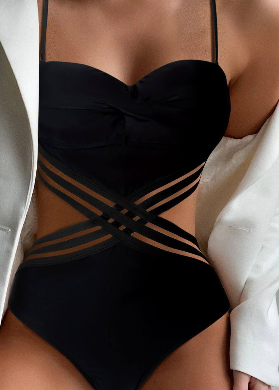 Sexy Black Hollow Out Bodysuit Swimwear