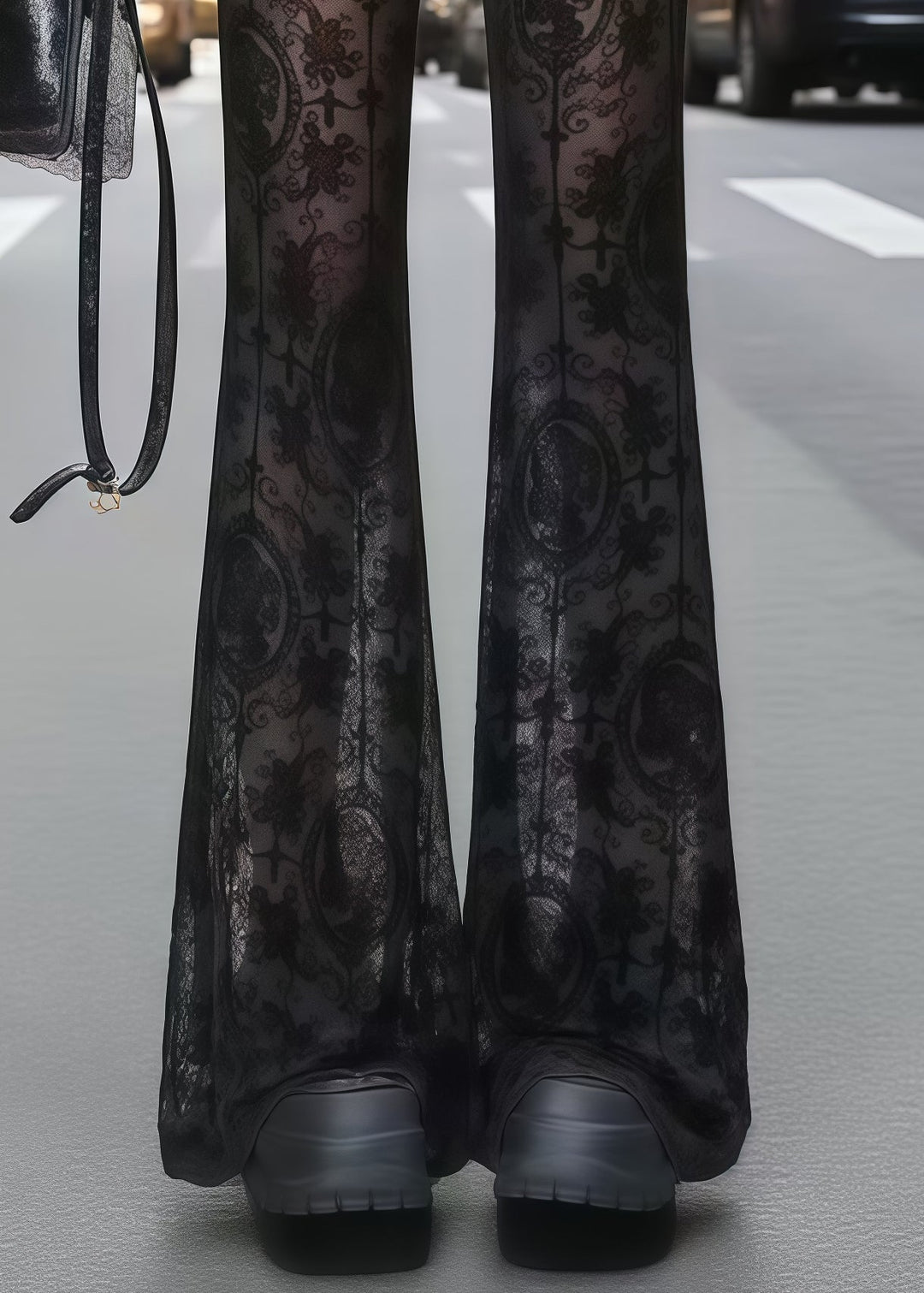 Sexy Black Hollow Out Lace Flare Bottoms Summer