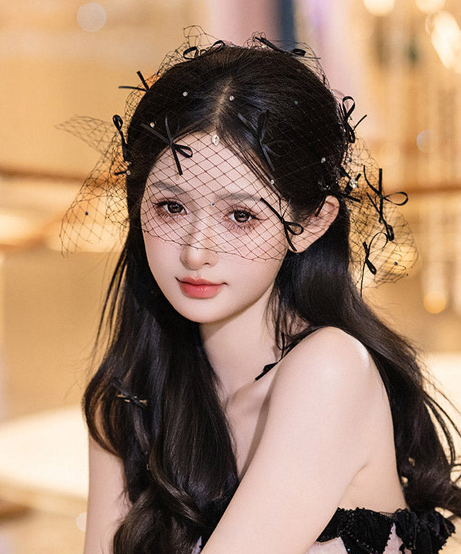 Sexy Black Tulle Zircon Bow HairPiece