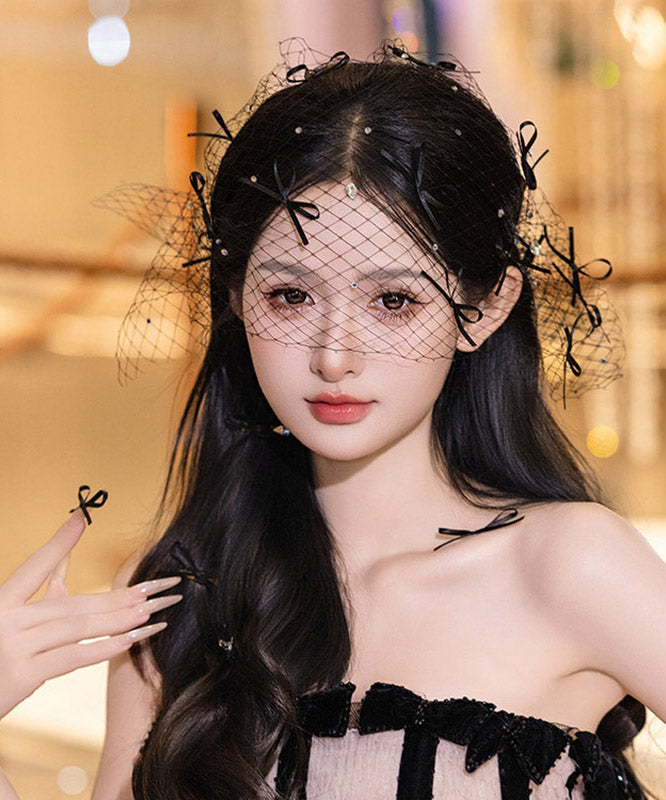 Sexy Black Tulle Zircon Bow HairPiece