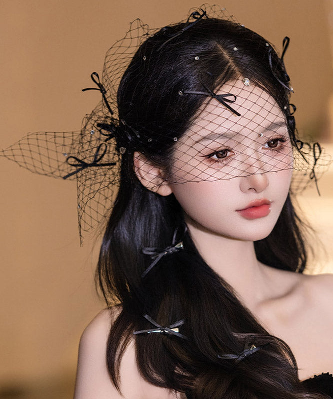 Sexy Black Tulle Zircon Bow HairPiece