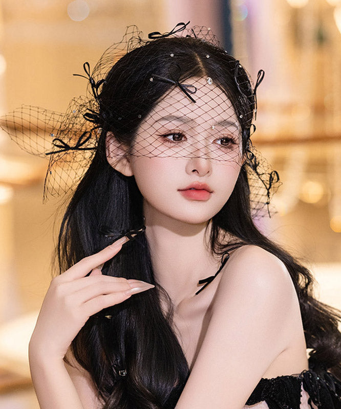 Sexy Black Tulle Zircon Bow HairPiece