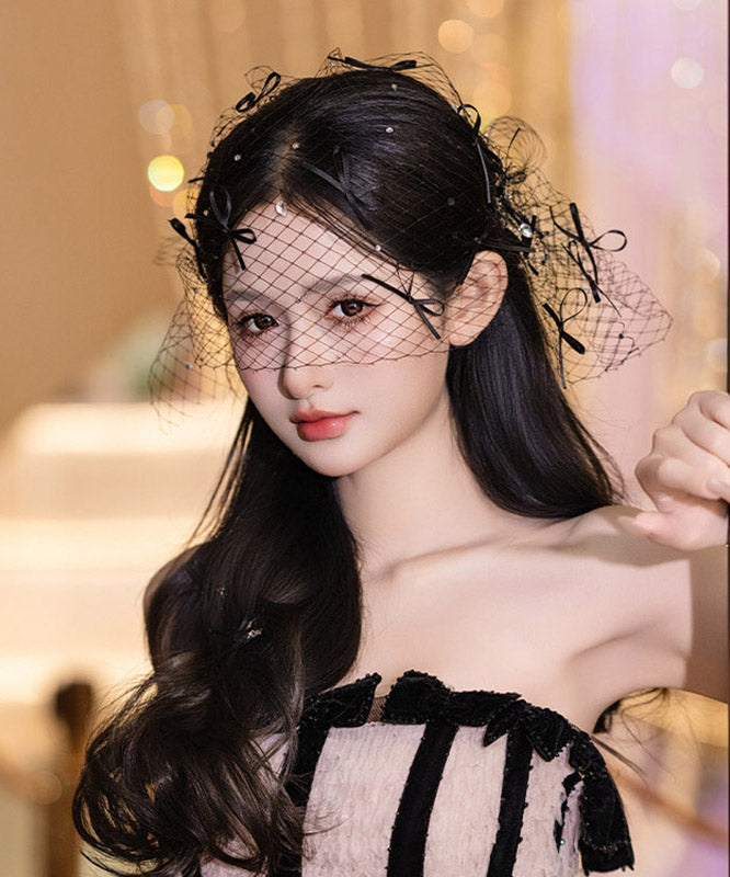 Sexy Black Tulle Zircon Bow HairPiece