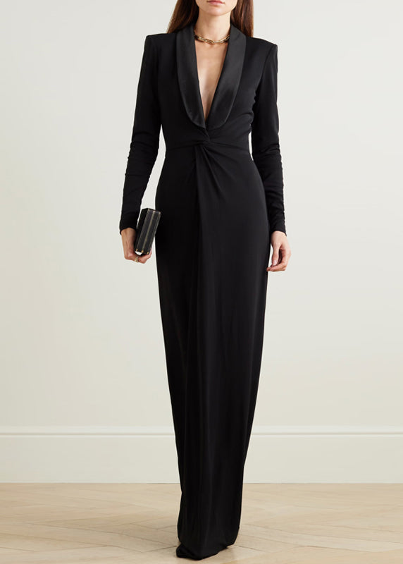 Sexy Black V Neck Slim Maxi Vestidos Spring
