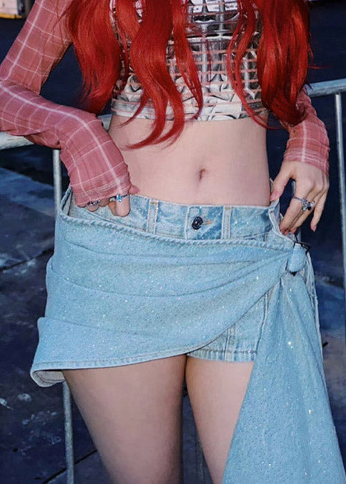 Sexy Blue Asymmetrical High Waist Denim Hot Pants Summer