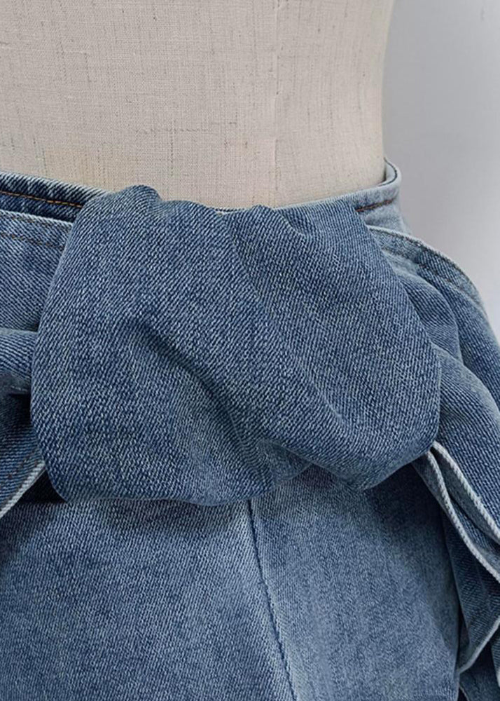 Sexy Blue Bow High Waist Denim Skirt Summer