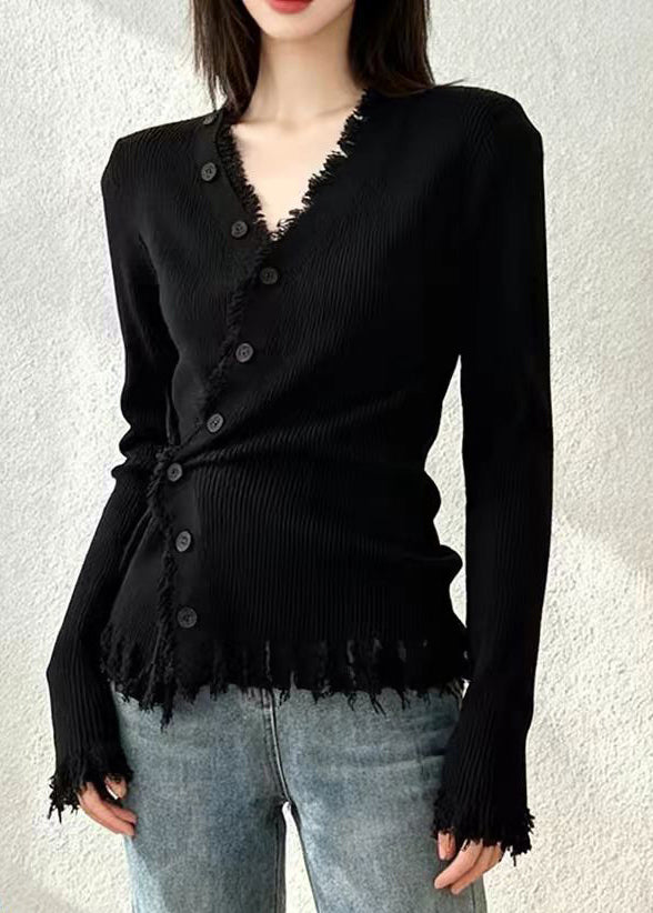 Sexy Coffee V Neck Button Cotton Knit Cardigans Spring