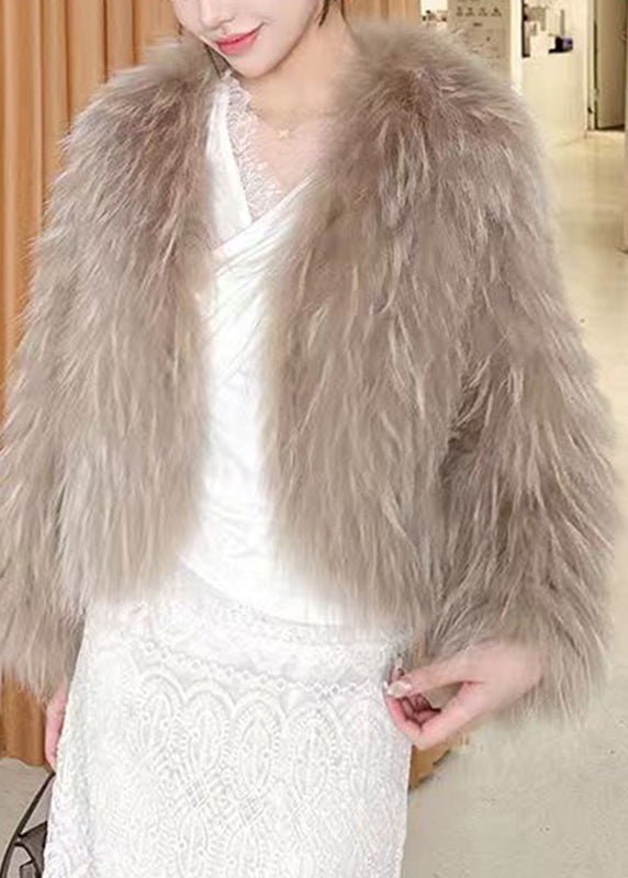 Sexy Coffee V Neck Leather And Fur Coat Winter