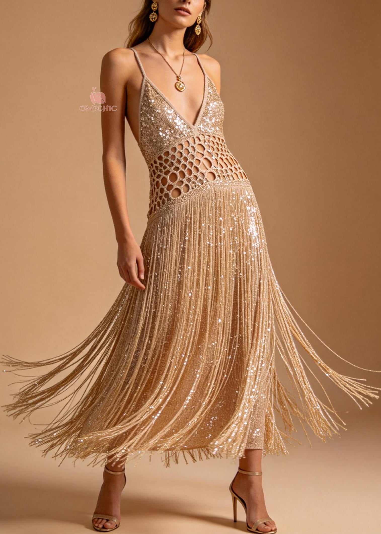 Sexy Hollow Out Tassel Patchwork Cotton Spaghetti Strap Dress Summer - Omychic