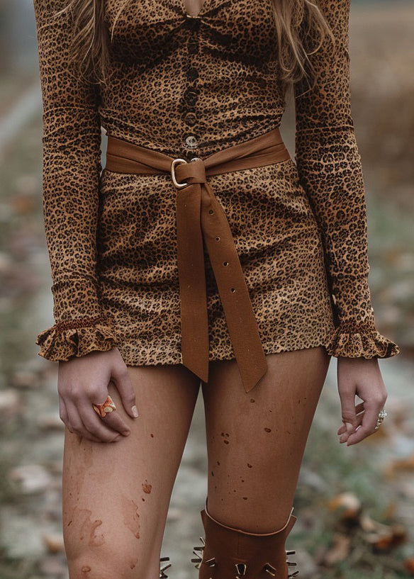 Sexy Leopard V Neck Ruffled Cotton Mini Dress Spring