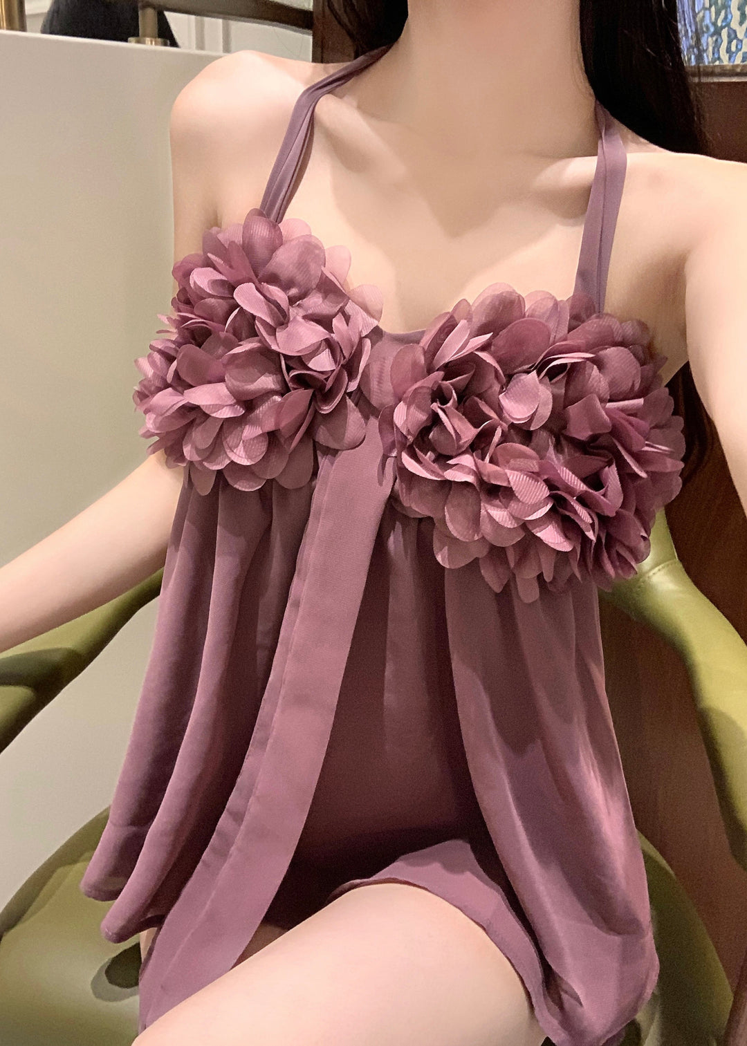 Sexy Purple Floral Chiffon Halter Tops Summer