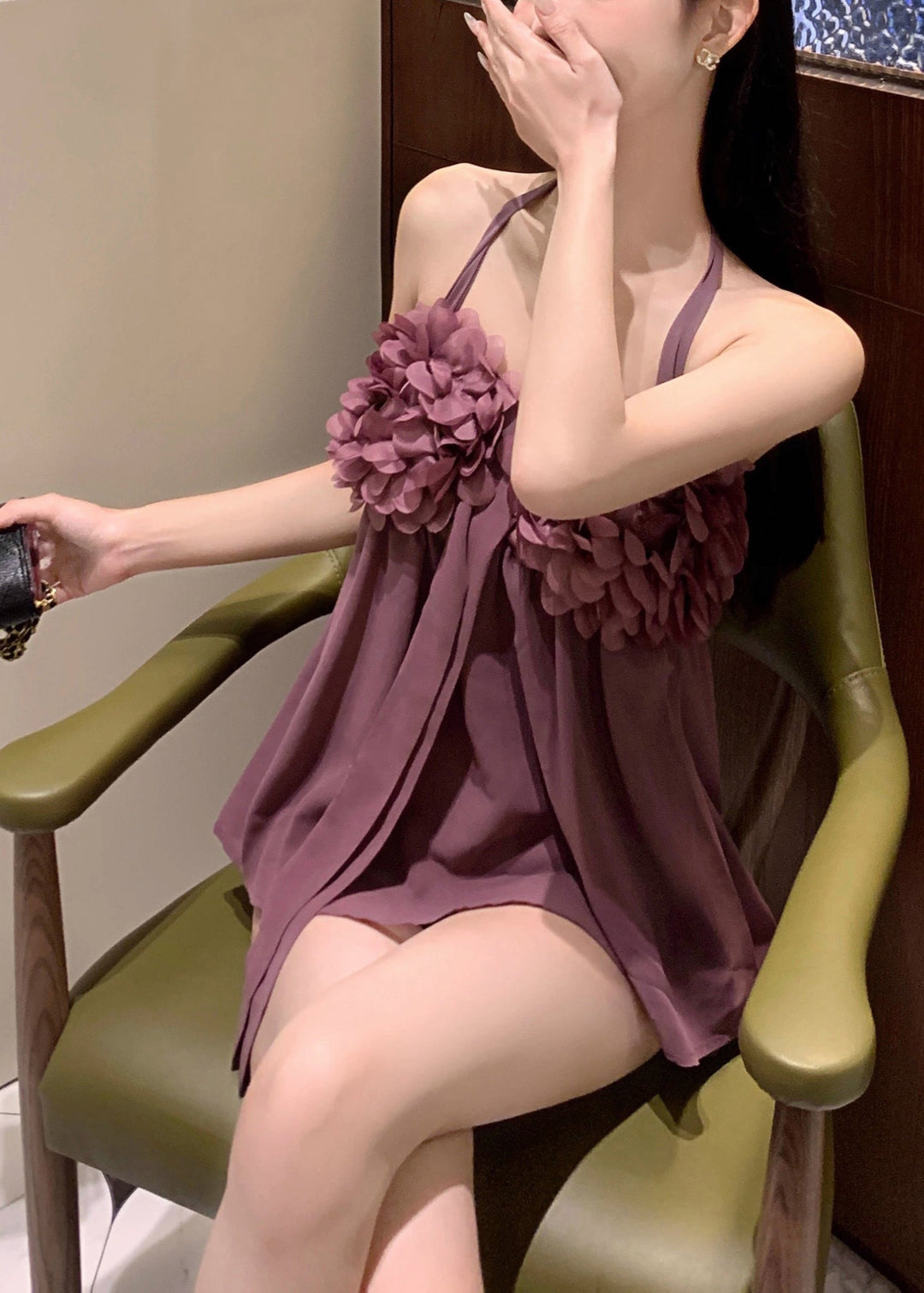 Sexy Purple Floral Chiffon Halter Tops Summer