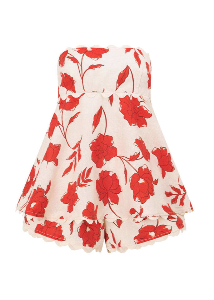 Sexy Red Backless Print Cotton Two Pieces Set Summer