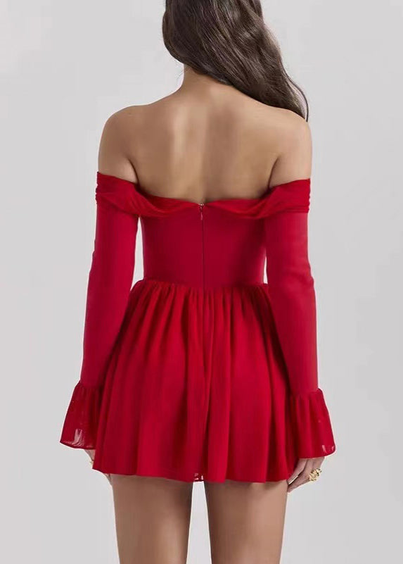Sexy Red Bustier Top Chiffon Mini Strapless Dress Summer