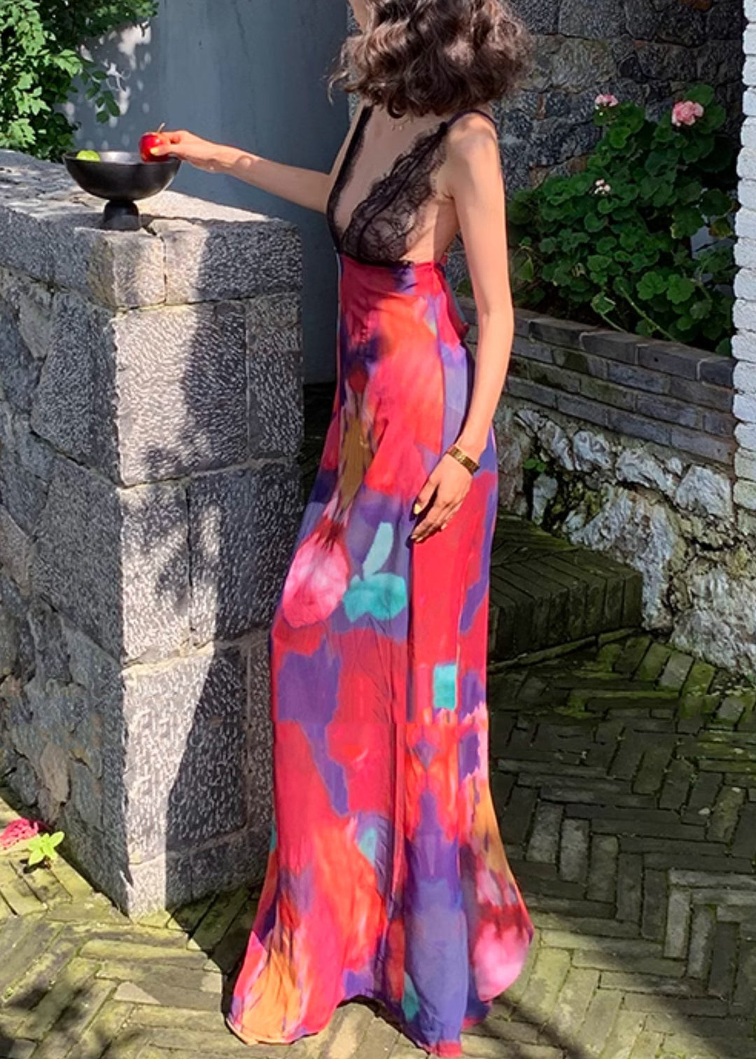 Sexy Red Lace Patchwork Long Spaghetti Strap Dress Summer
