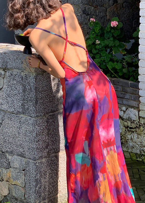 Sexy Red Lace Patchwork Long Spaghetti Strap Dress Summer
