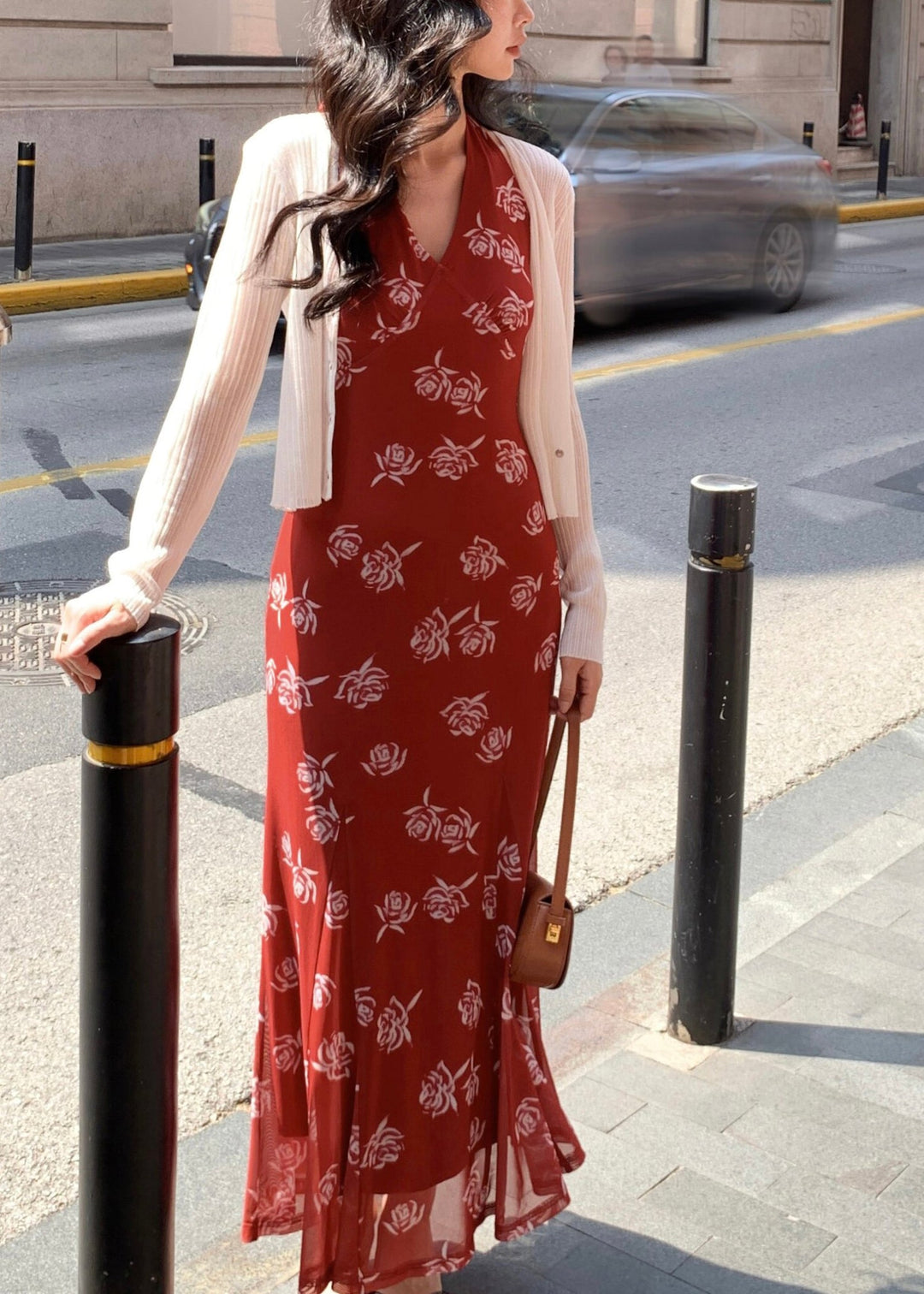 Sexy Red V Neck Patchwork Tulle Maxi Dress Summer