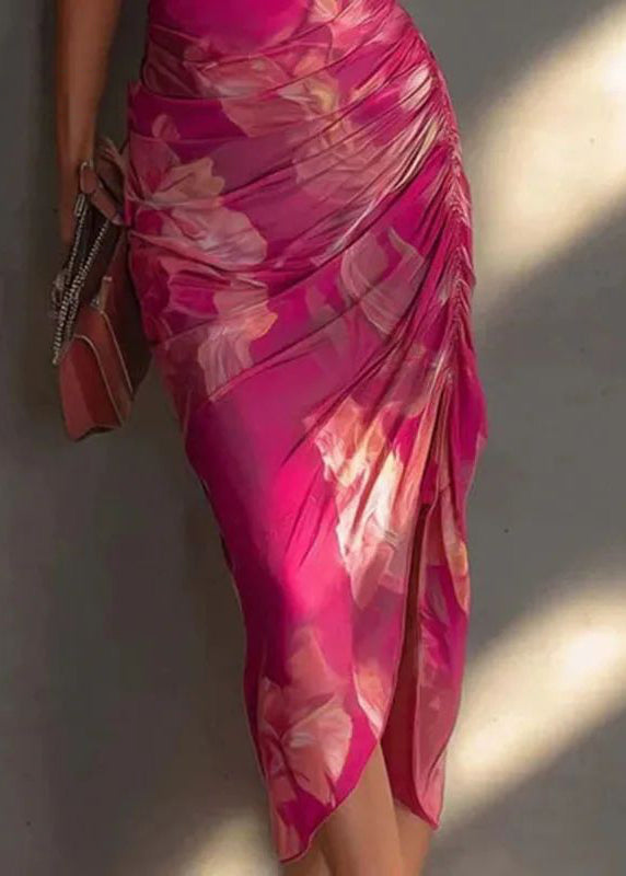 Sexy Rose Halter Print Wrinkled Long Dresses Sleeveless