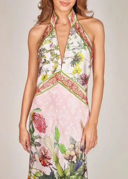 Sexy V Neck Print Cold Shoulder Long Dress Summer
