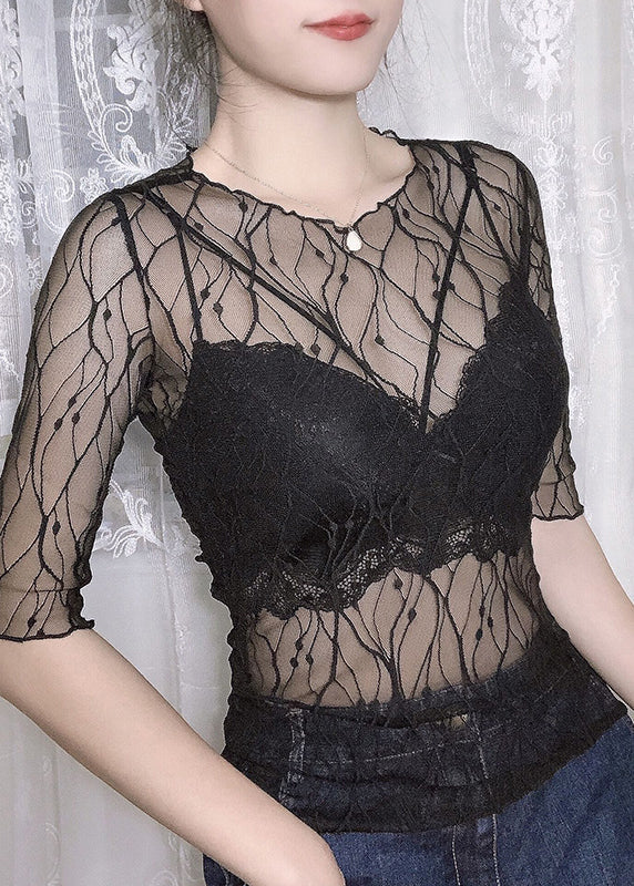 Sexy White Embroidered Tulle Sheer Tops Summer