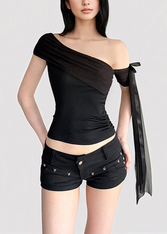 Sexy White One Shoulder Asymmetrical Tassel T Shirt Summer