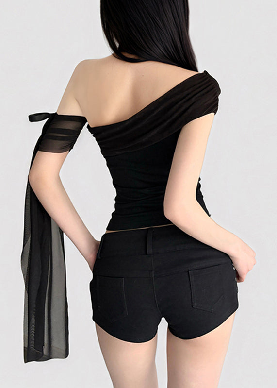 Sexy White One Shoulder Asymmetrical Tassel T Shirt Summer