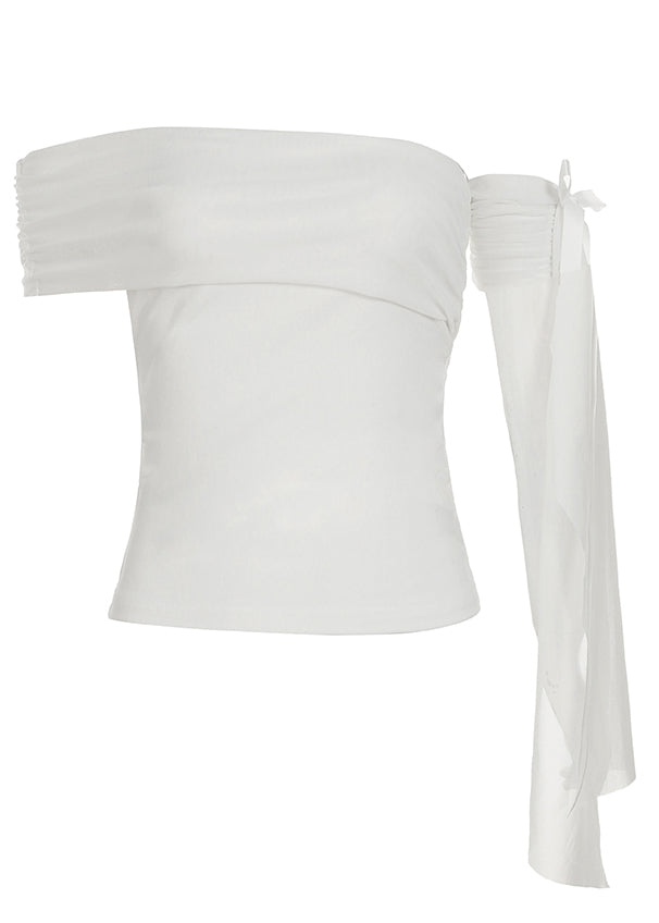 Sexy White One Shoulder Asymmetrical Tassel T Shirt Summer