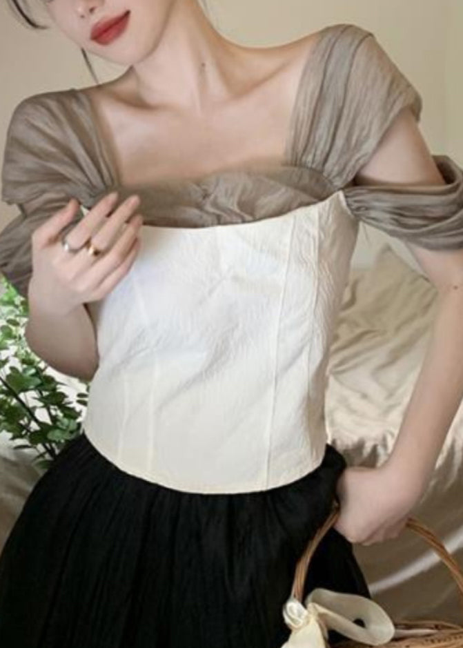 Sexy White Square Collar Tulle Patchwork Top Summer