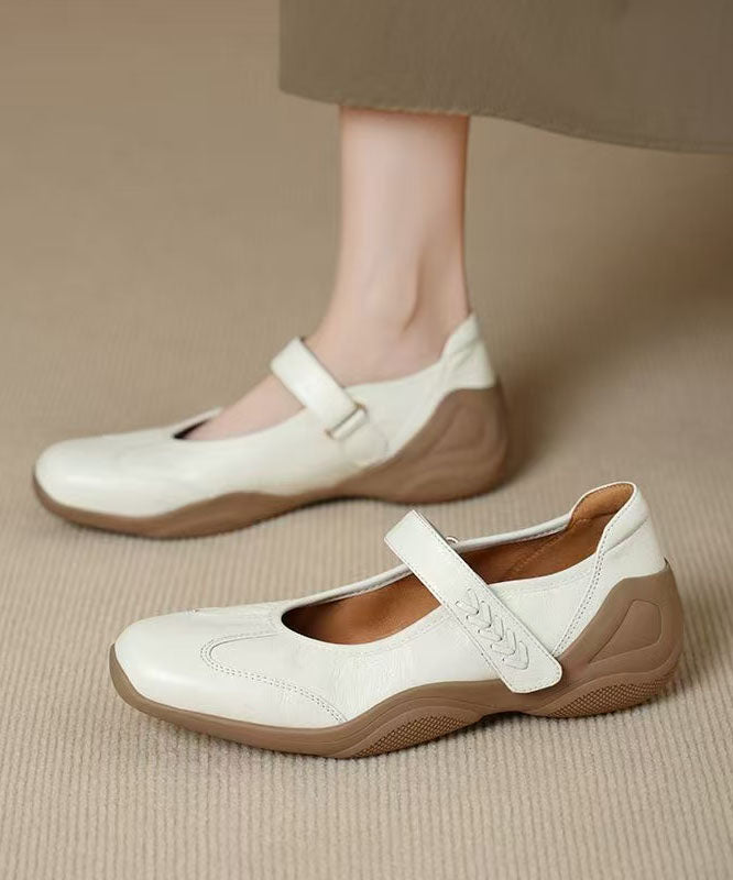 Sheepskin Flat Feet Shoes White Buckle Strap Flat Shoes