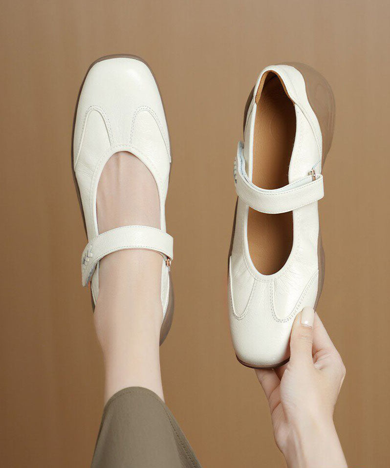 Sheepskin Flat Feet Shoes White Buckle Strap Flat Shoes