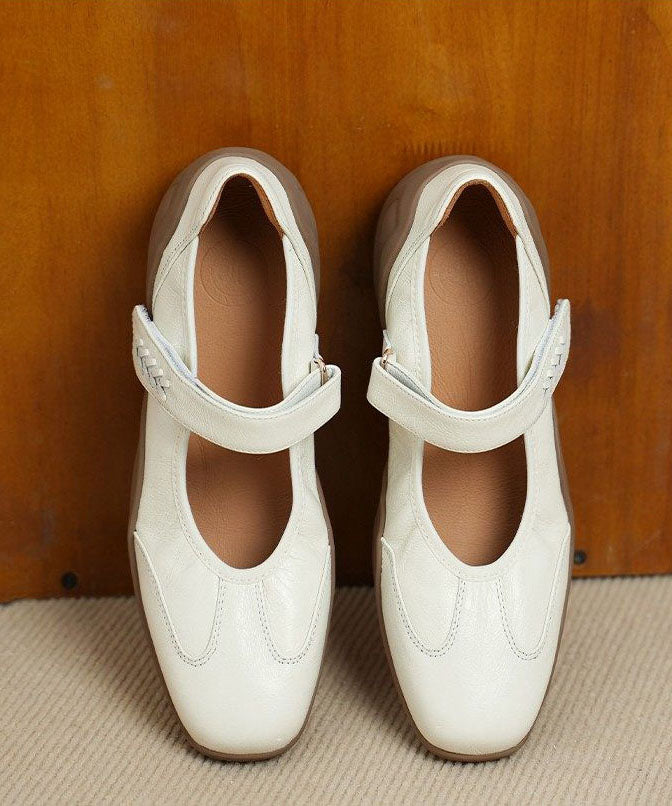 Sheepskin Flat Feet Shoes White Buckle Strap Flat Shoes