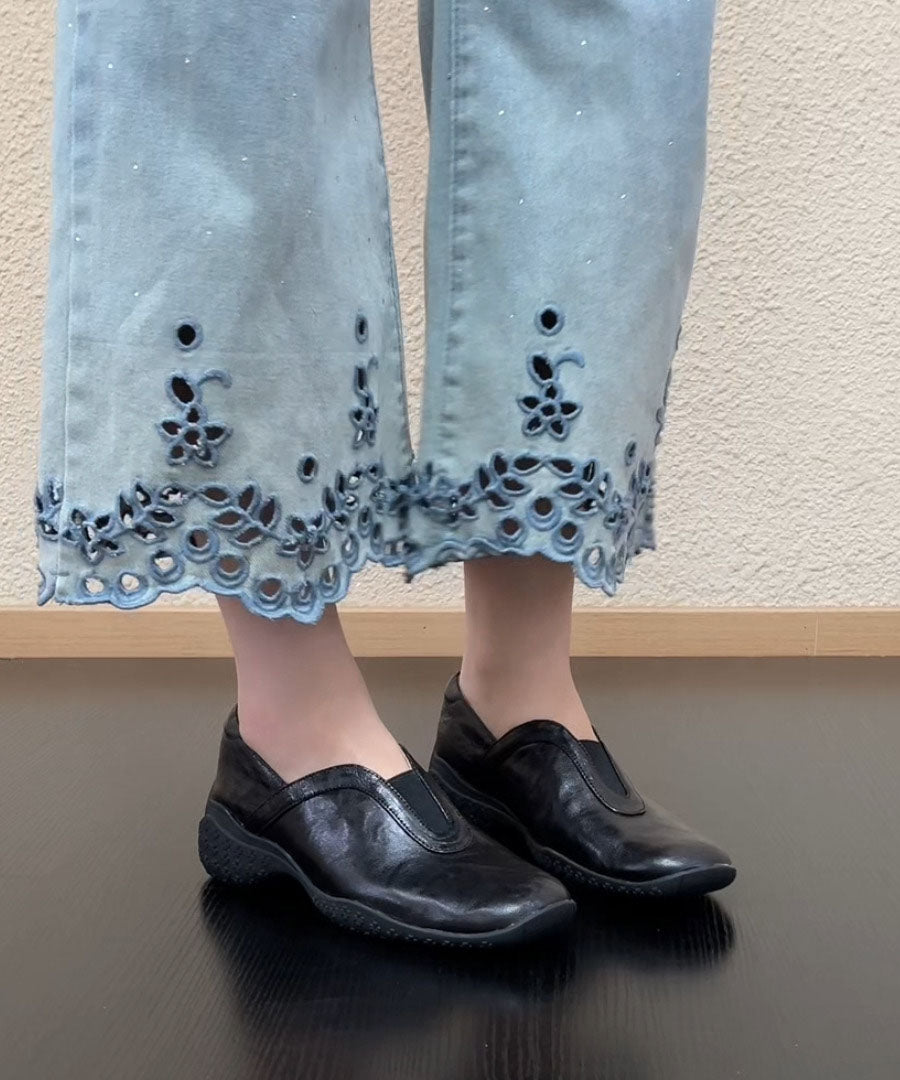 Sheepskin Flat Shoes Comfortable Black Flat Shoes For Women