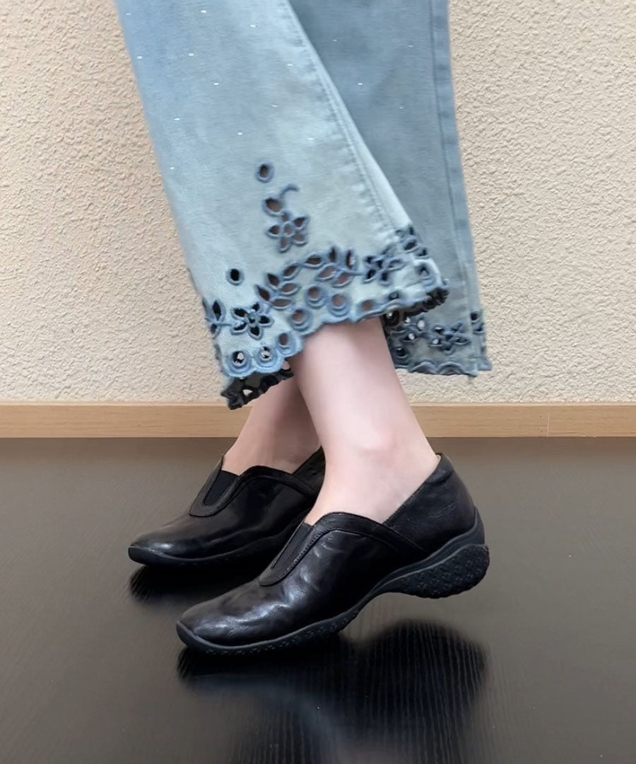 Sheepskin Flat Shoes Comfortable Black Flat Shoes For Women