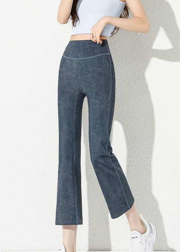 Silm Fit Blue Tummy Control Cotton Crop Pants Summer