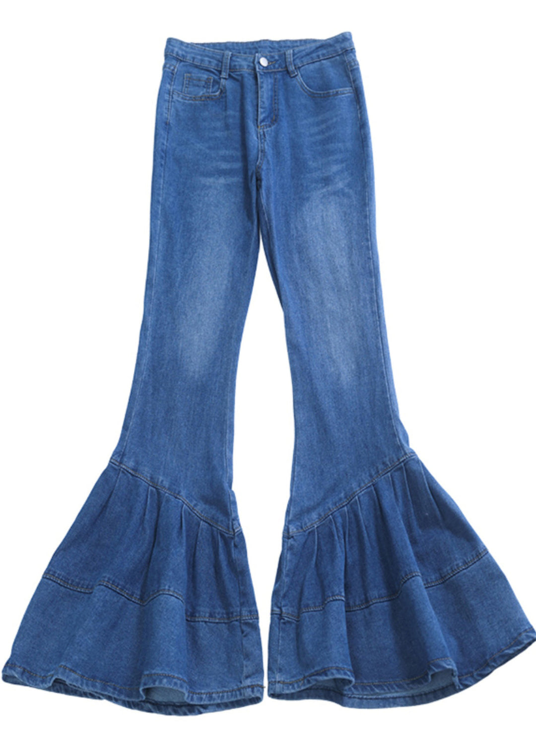 Silm Fit Blue Wrinkled Denim Bell-bottom Trousers Fall