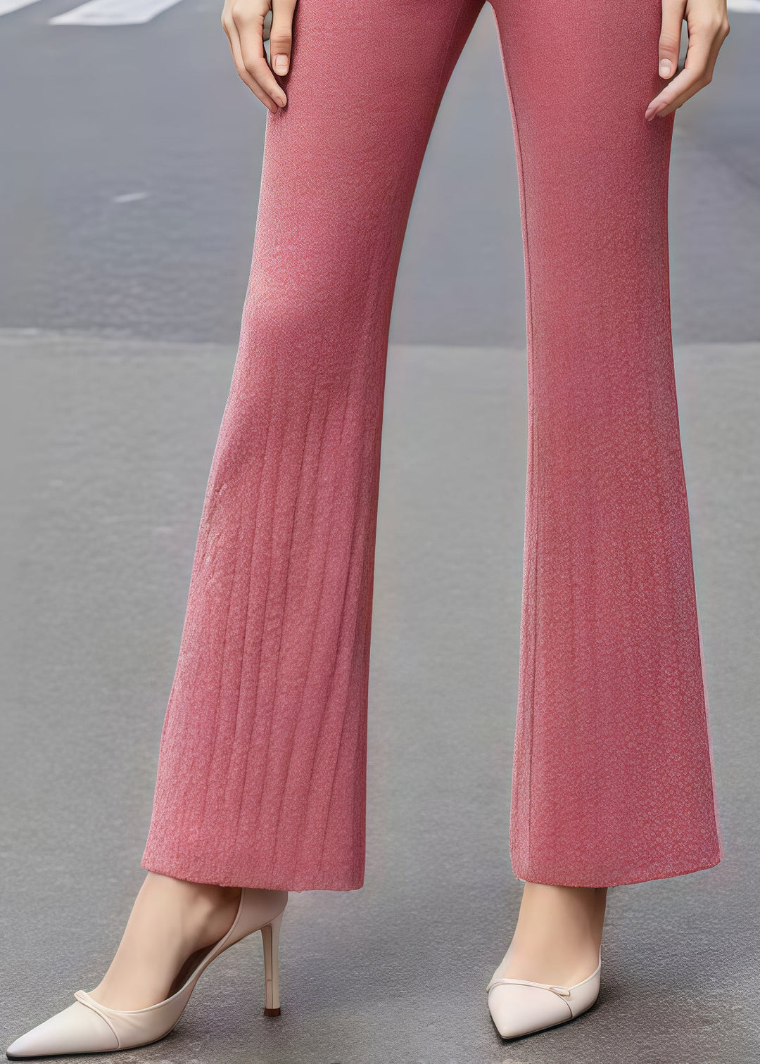 Silm Fit Brick Red High Waist Cotton Flared Pants Fall