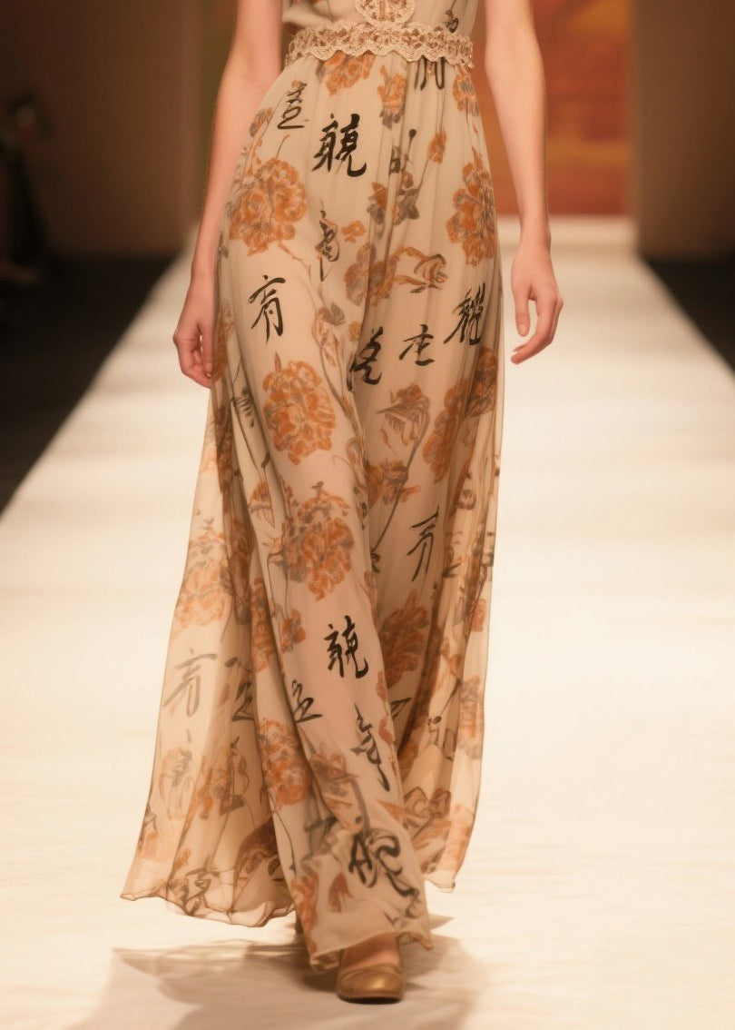 Silm Fit Coffee V Neck Print Chiffon Party Dresses Summer