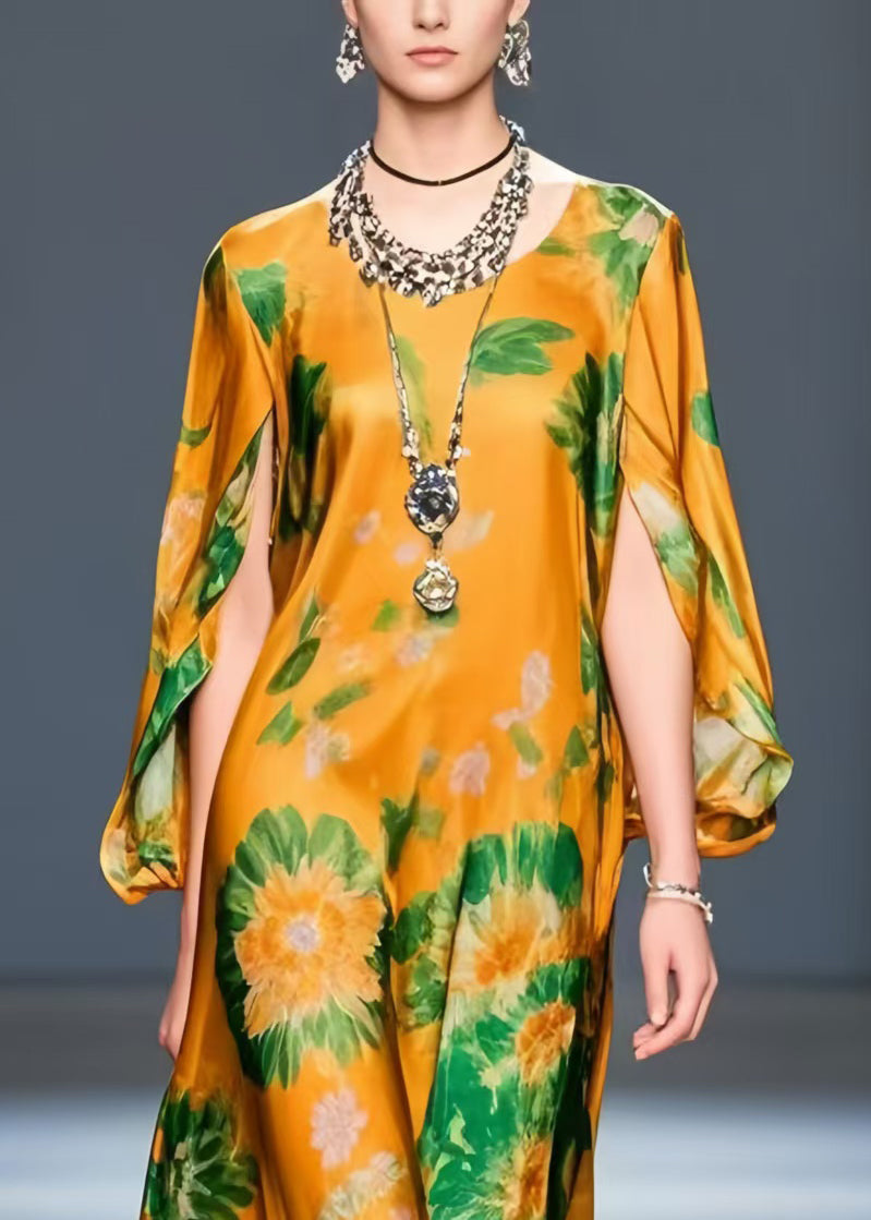 Silm Fit Orange Print Chiffon Vestidos Dress Cloak Sleeves