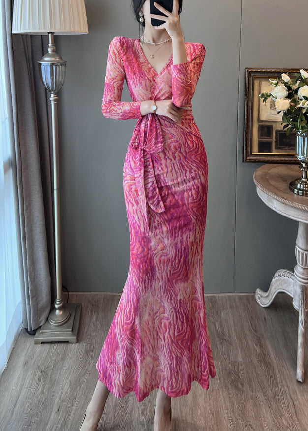 Silm Fit Rose Print Tulle Vacation Dresses Summer