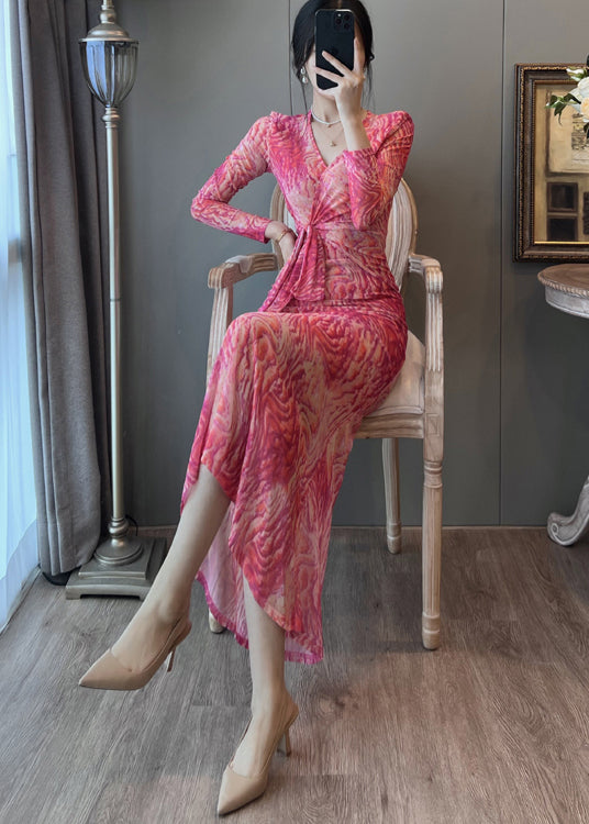Silm Fit Rose Print Tulle Vacation Dresses Summer