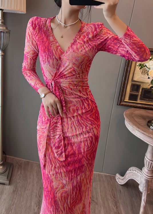 Silm Fit Rose Print Tulle Vacation Dresses Summer