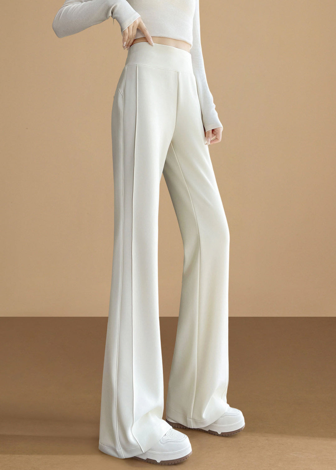 Silm Fit White Highb Waist Cotton Flare Bottoms Pants Fall
