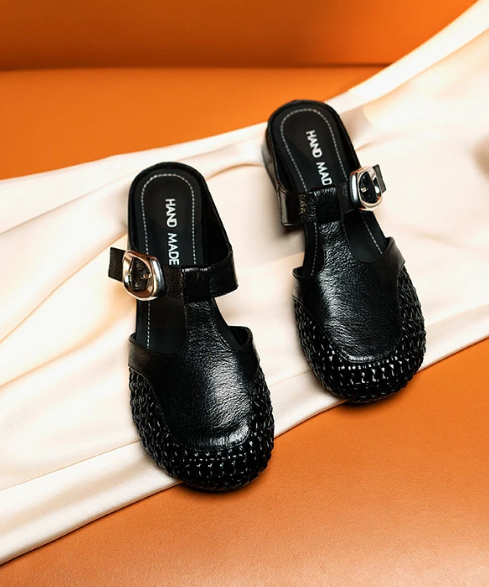 Silver Cowhide Leather Fashion Splicing Hollow Out Slide Sandals
