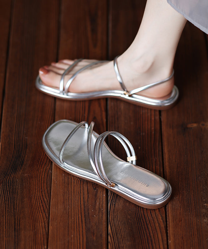 Silver Faux Leather 2025 Splicing Slide Sandals Peep Toe