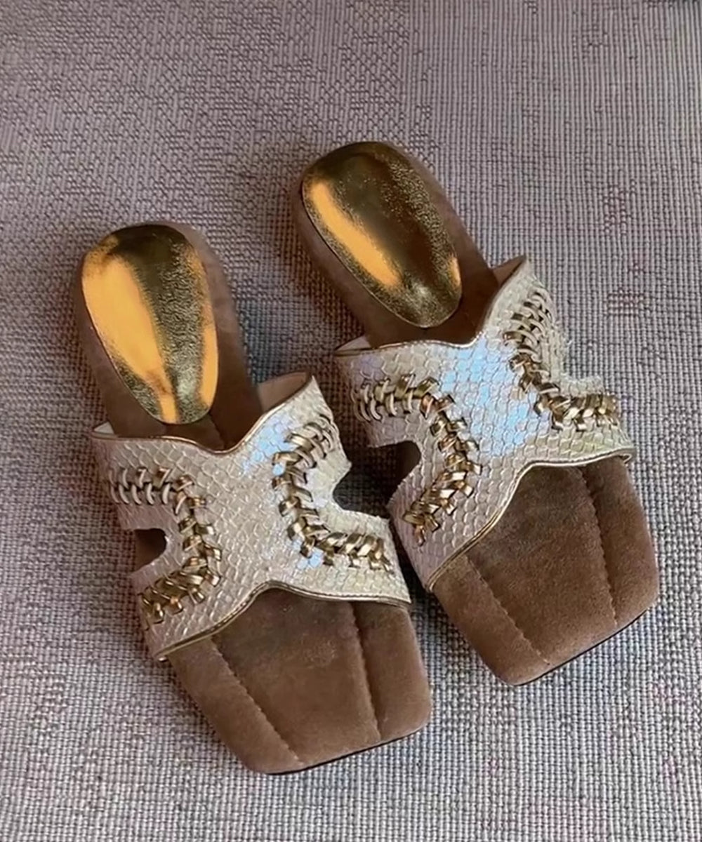 Silver Sheepskin Chic Splicing Slide Sandals Peep Toe